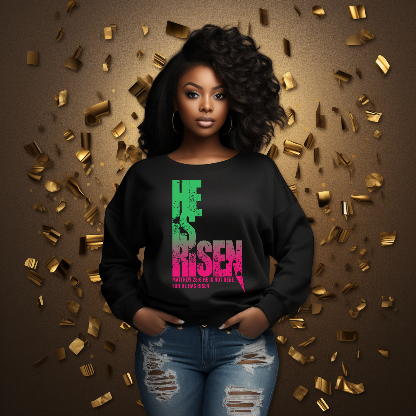 "He Is Risen Sweatshirt | Christian Easter Crewneck | Faith-Based Jesus Sweater" - S & M Unique Shirts, LLC