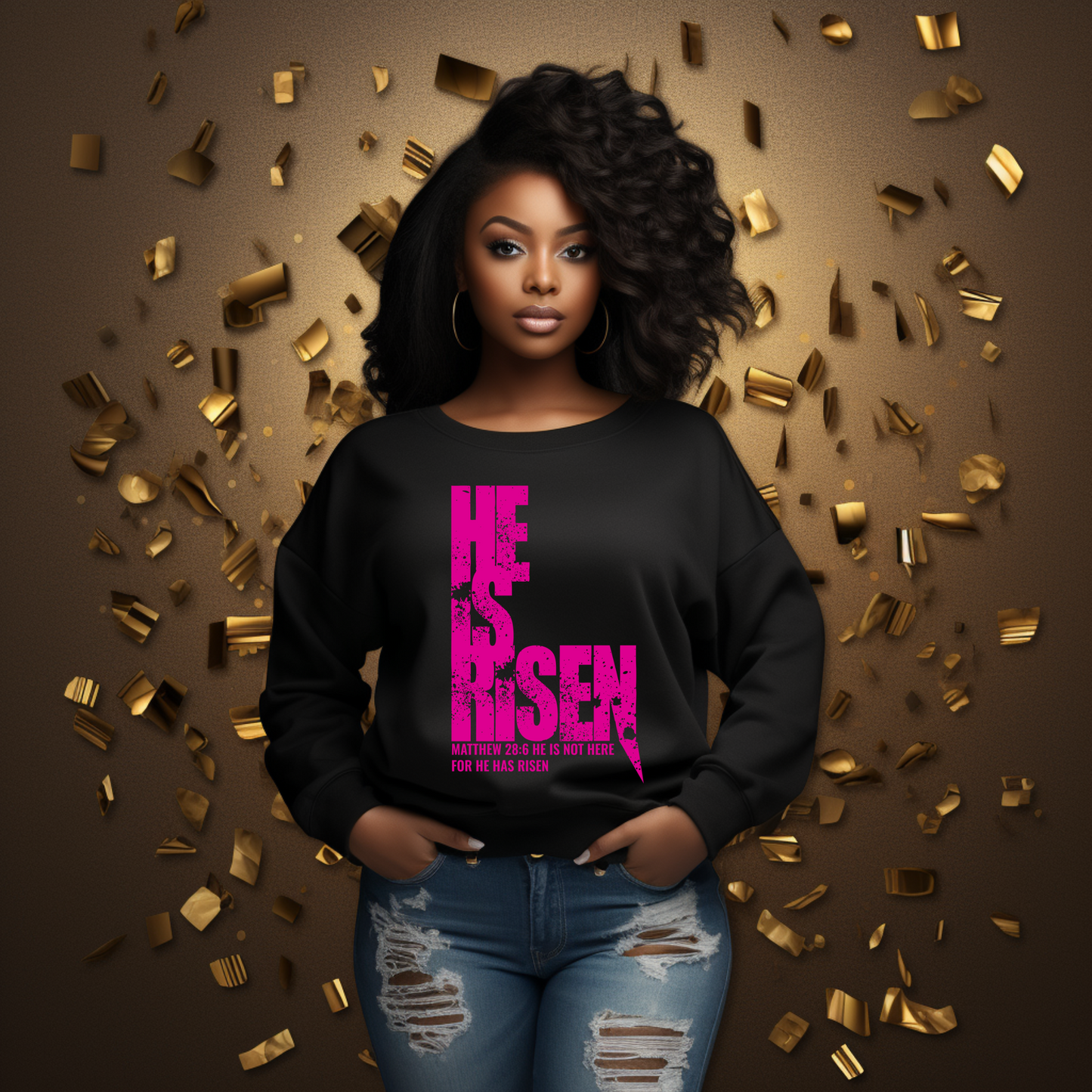 "He Is Risen Sweatshirt | Christian Easter Crewneck | Faith-Based Jesus Sweater" - S & M Unique Shirts, LLC
