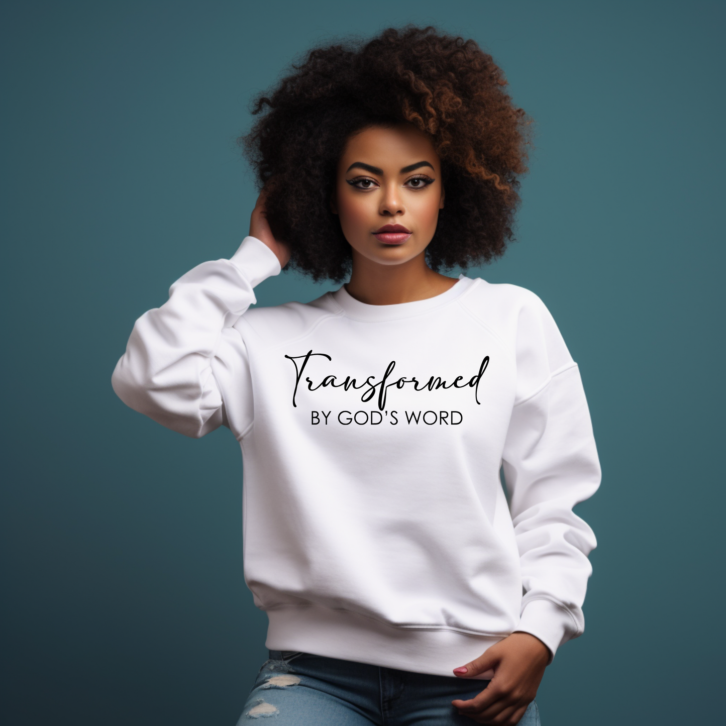 "Transformed by God's Word Sweatshirt | Christian Faith-Based Crewneck | Bible Verse Sweater" - S & M Unique Shirts, LLC