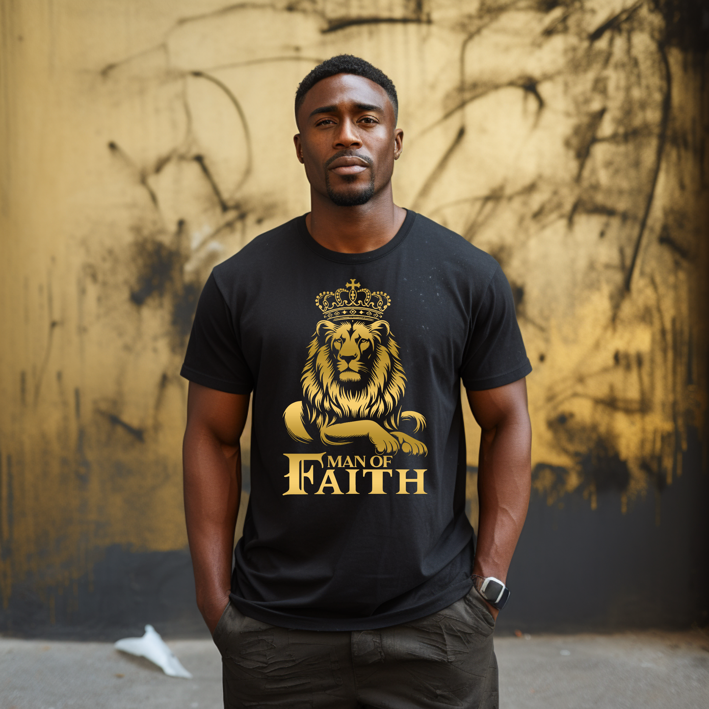 "Man of Faith Lion T-Shirt | Christian King Tee | Faith-Based Men's Shirt" - S & M Unique Shirts, LLC