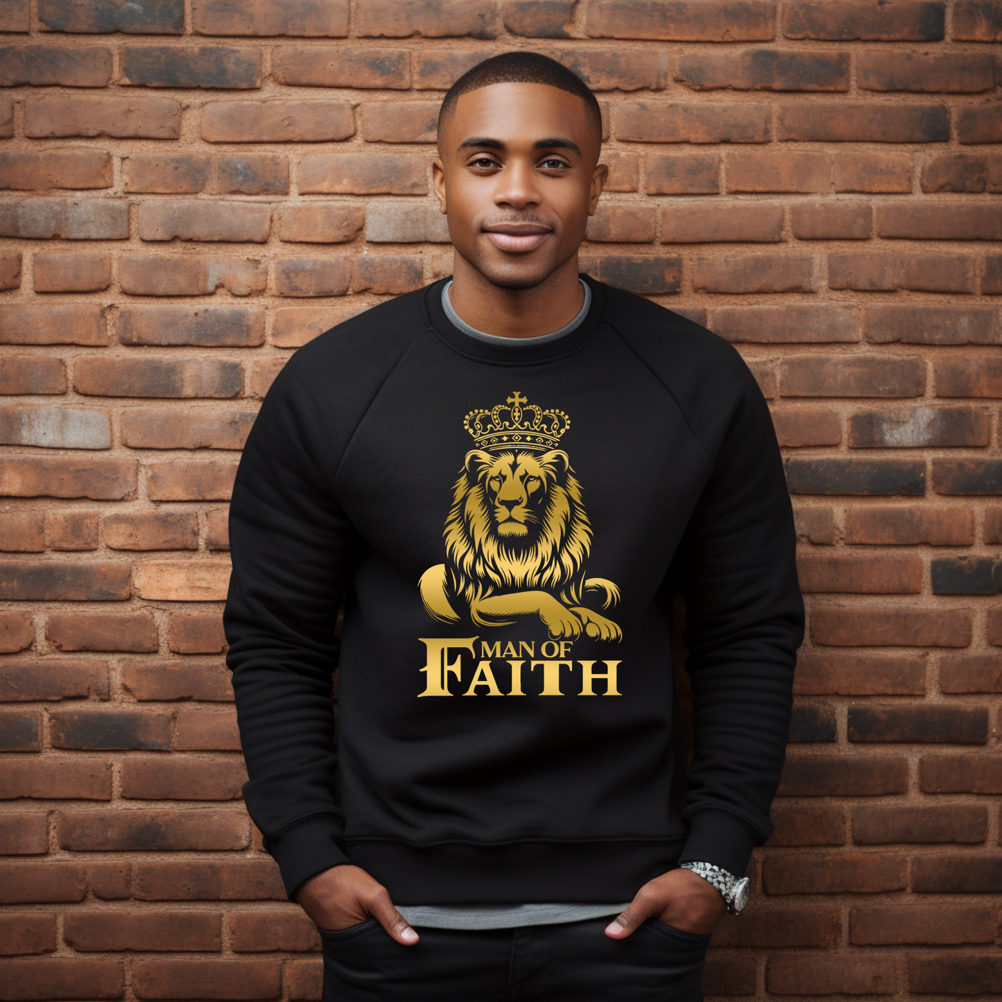 "Man of Faith Lion Sweatshirt | Christian King Sweatshirt | Faith-Based Men's Sweatshirt" - S & M Unique Shirts, LLC