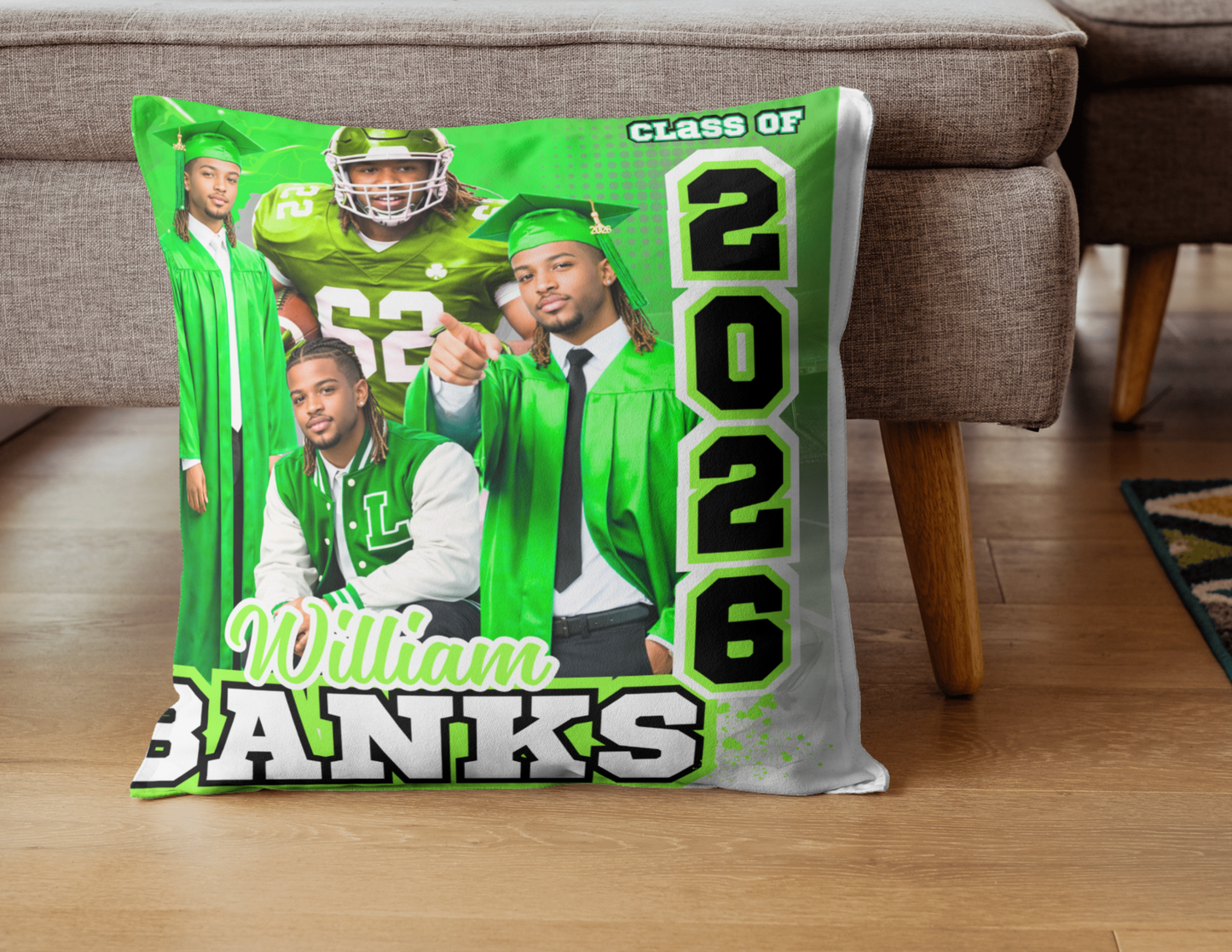 Custom Graduation Photo Pillow | Class of 2026 Senior Keepsake | Football Butterfly Photo Collage Themes | Multi-Theme Double-Sided Cushions | Unique Grad Gift