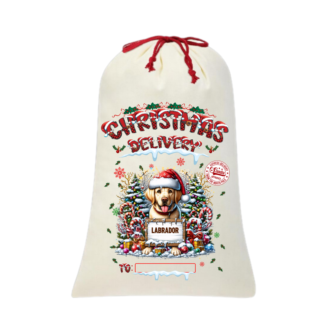 Personalized Dog Santa Sack | Custom Breed Christmas Bag | Reusable Holiday Pouch | Pet Lover Gift