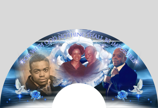 Personalized blue clack fan featuring a customer photo