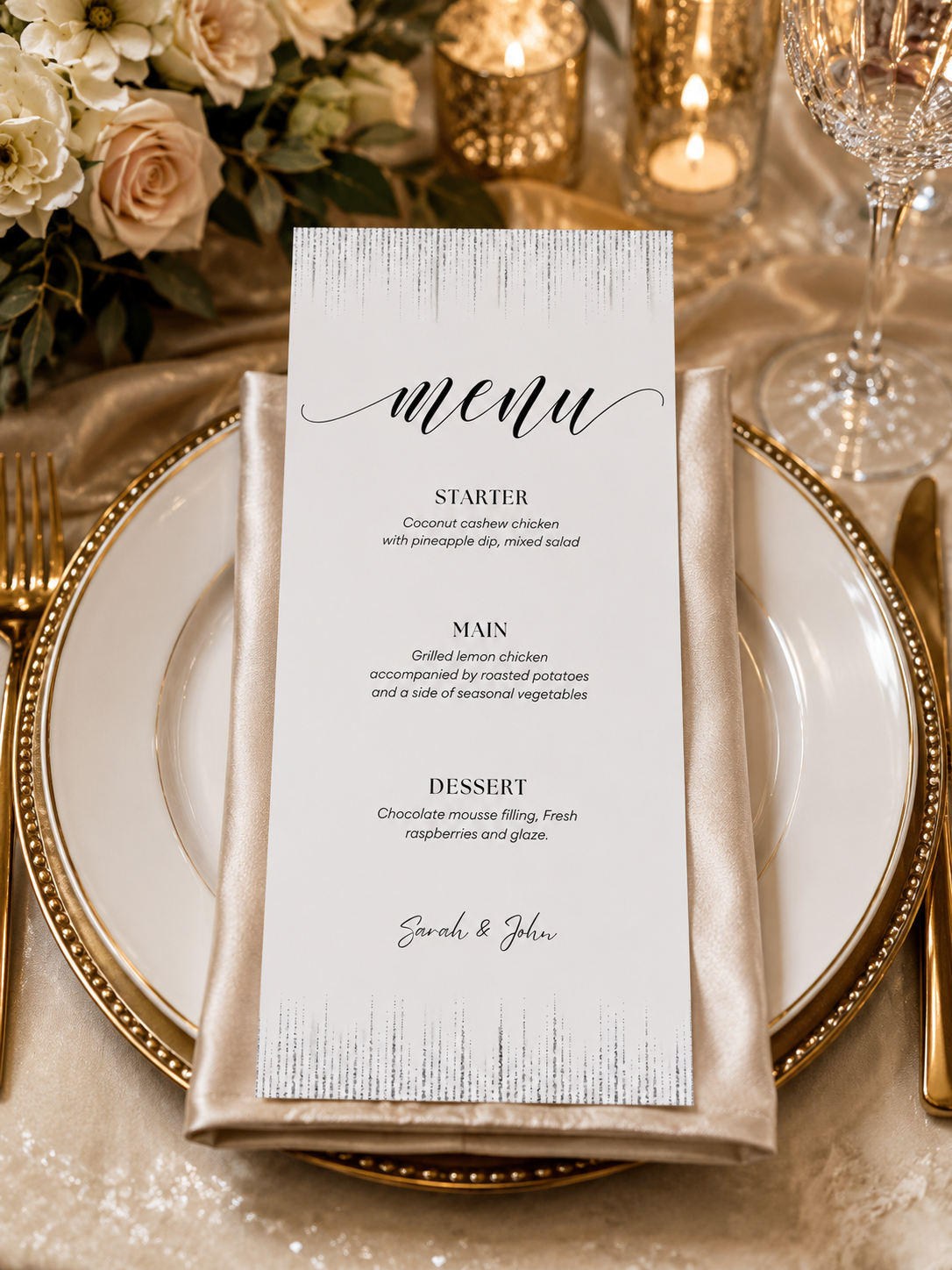 Elegant Personalized Wedding Menu Cards — 4 × 9