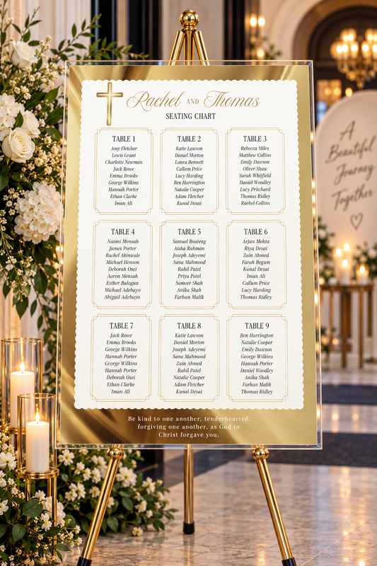 Faith-Based Gold Wedding Seating Chart | Acrylic or Foam Board