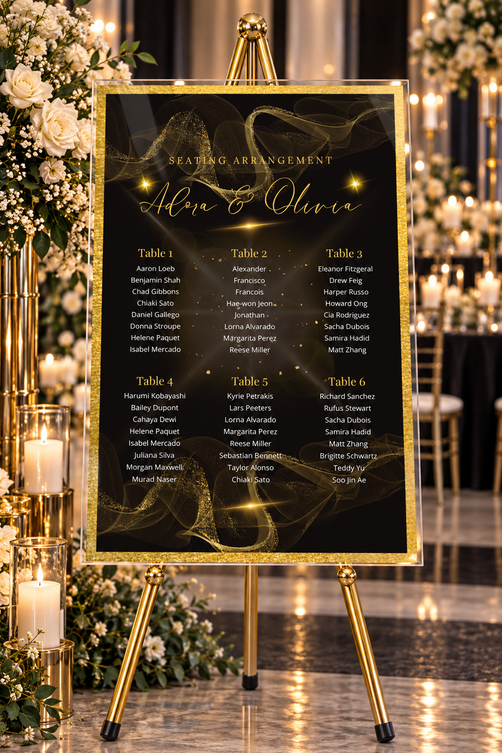 Glamorous Gold Wedding Seating Chart | Acrylic or Foam Board