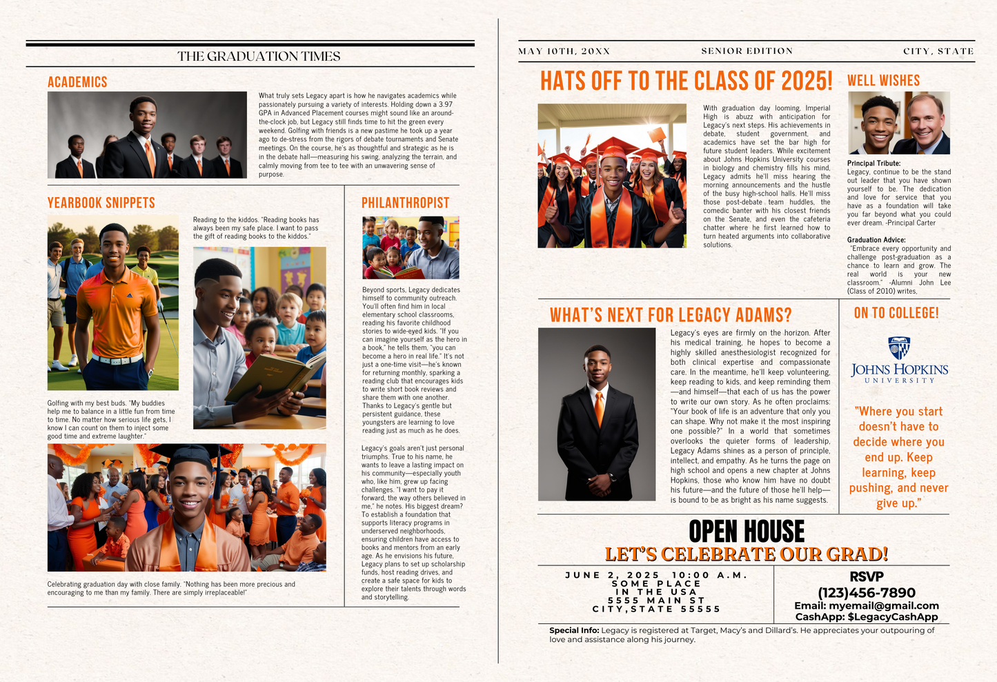Graduation Newspaper Announcement - 1 Hard Copy Mailed and an Email Digital File included Style 2 - S & M Unique Shirts, LLC