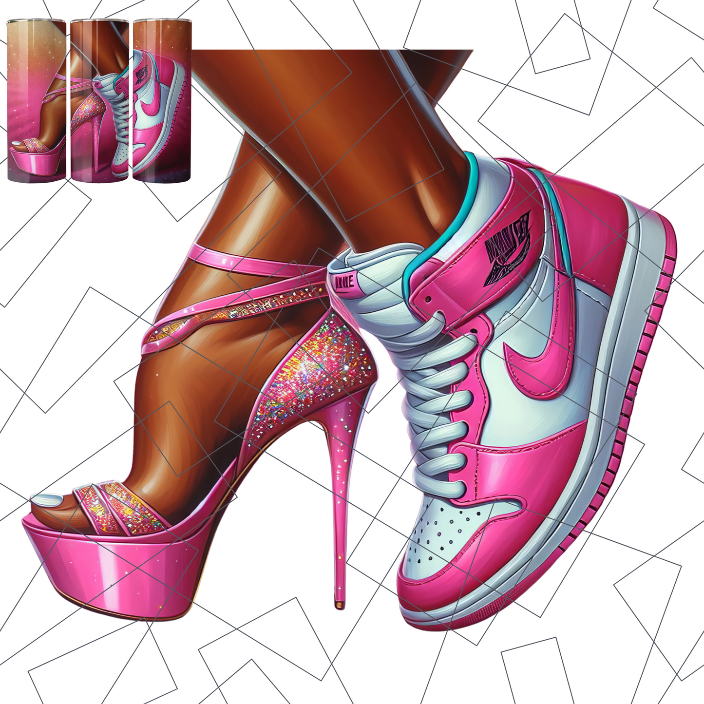 Sneaker & Stiletto PNG: Two Moods Fashion Art - Pink (Digital Download)
