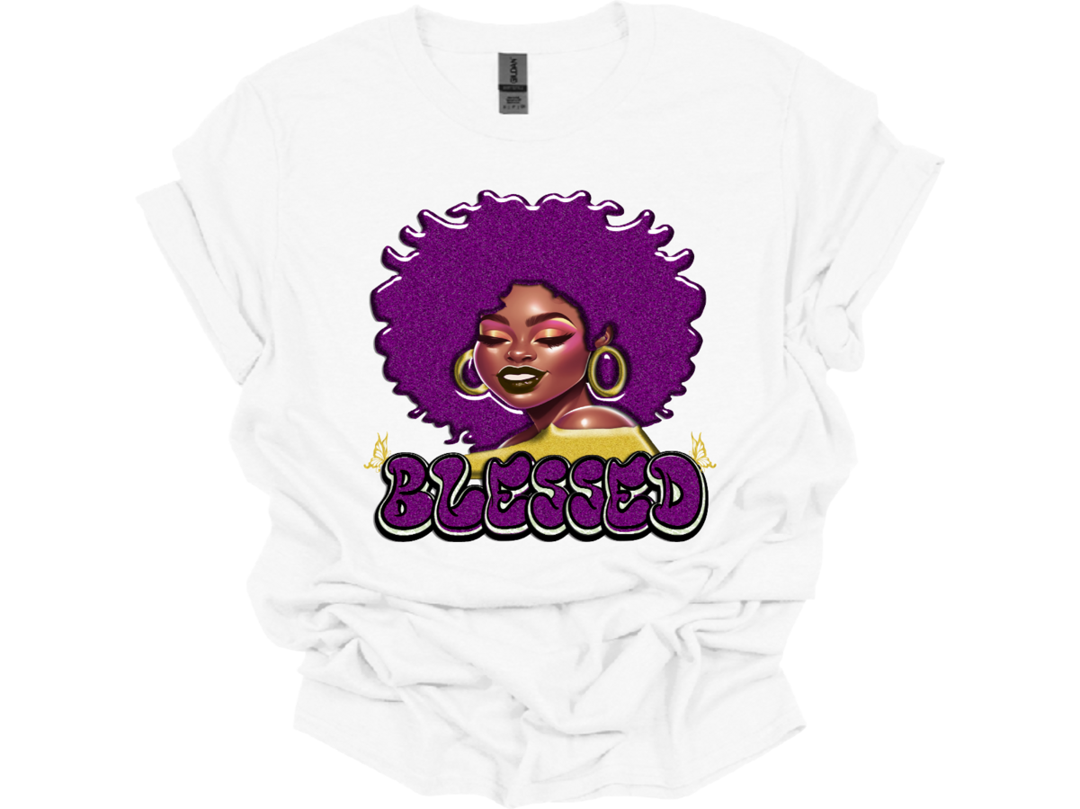 Purple Afro Blessed Lady with butterflies