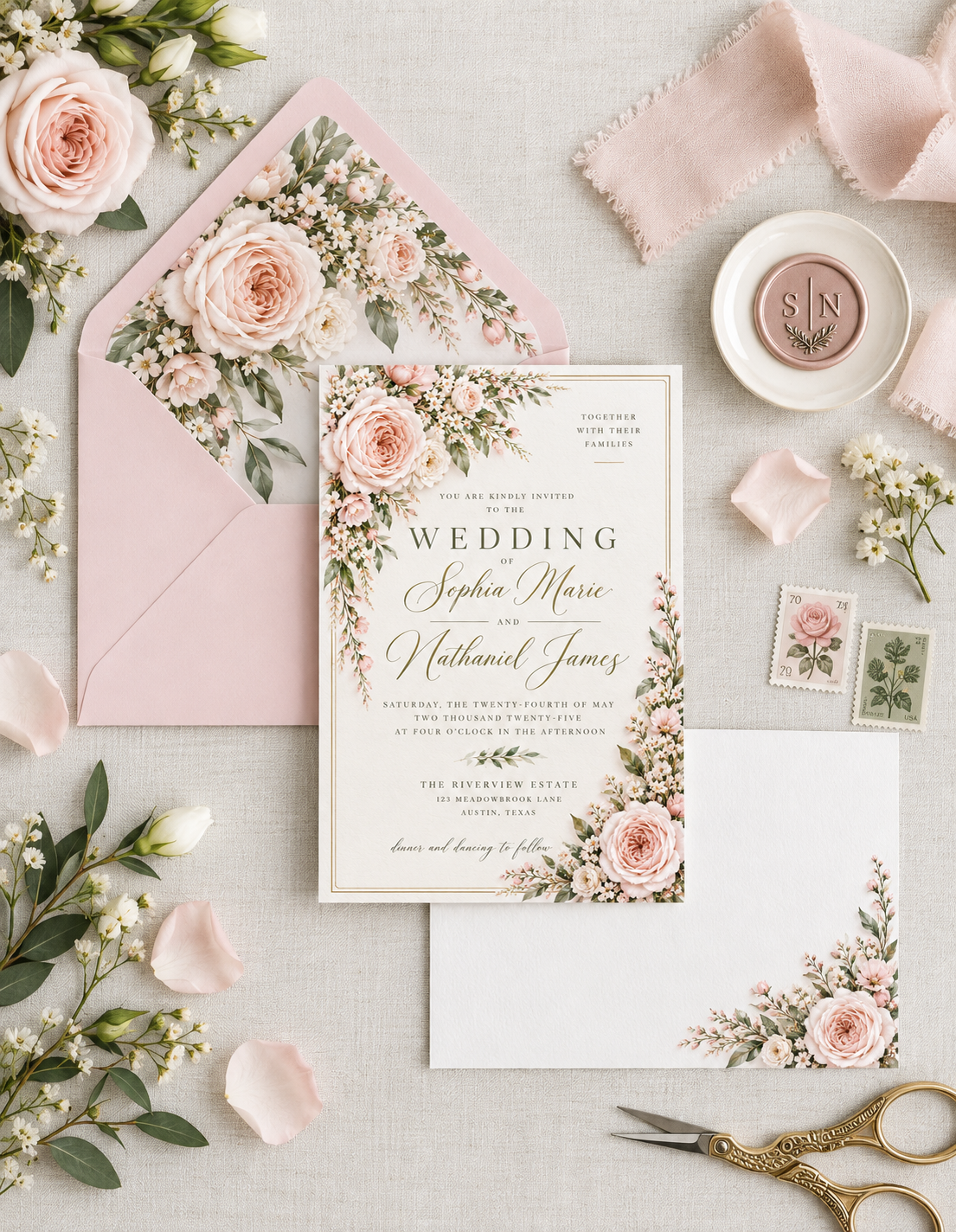 The Blush Romance Wedding Stationery & Welcome Sign Suite