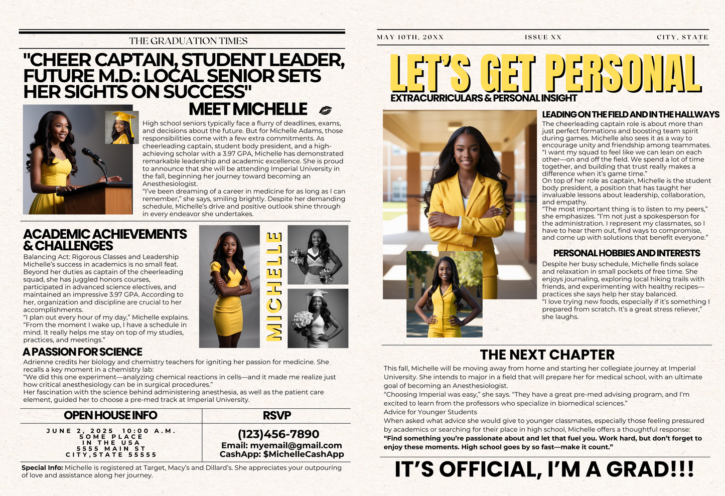 Graduation Newspaper Announcement - 1 Hard Copy Mailed and an Email Digital File included Style 3 - S & M Unique Shirts, LLC