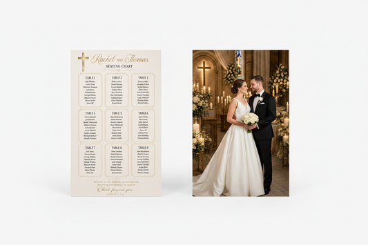 Faith-Centered Wedding Seating Chart double side front and back mockup
