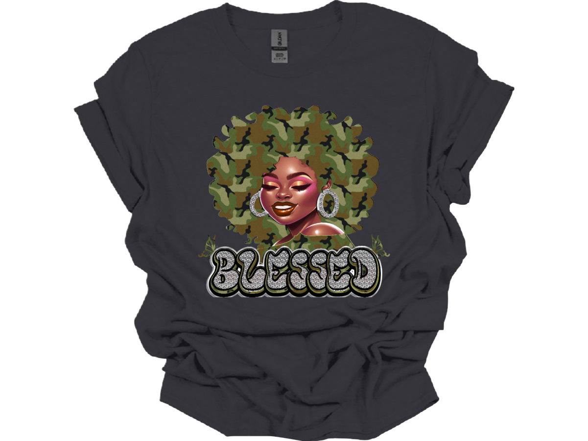 Camouflage Blessed Lady with butterflies - smuniqueshirts