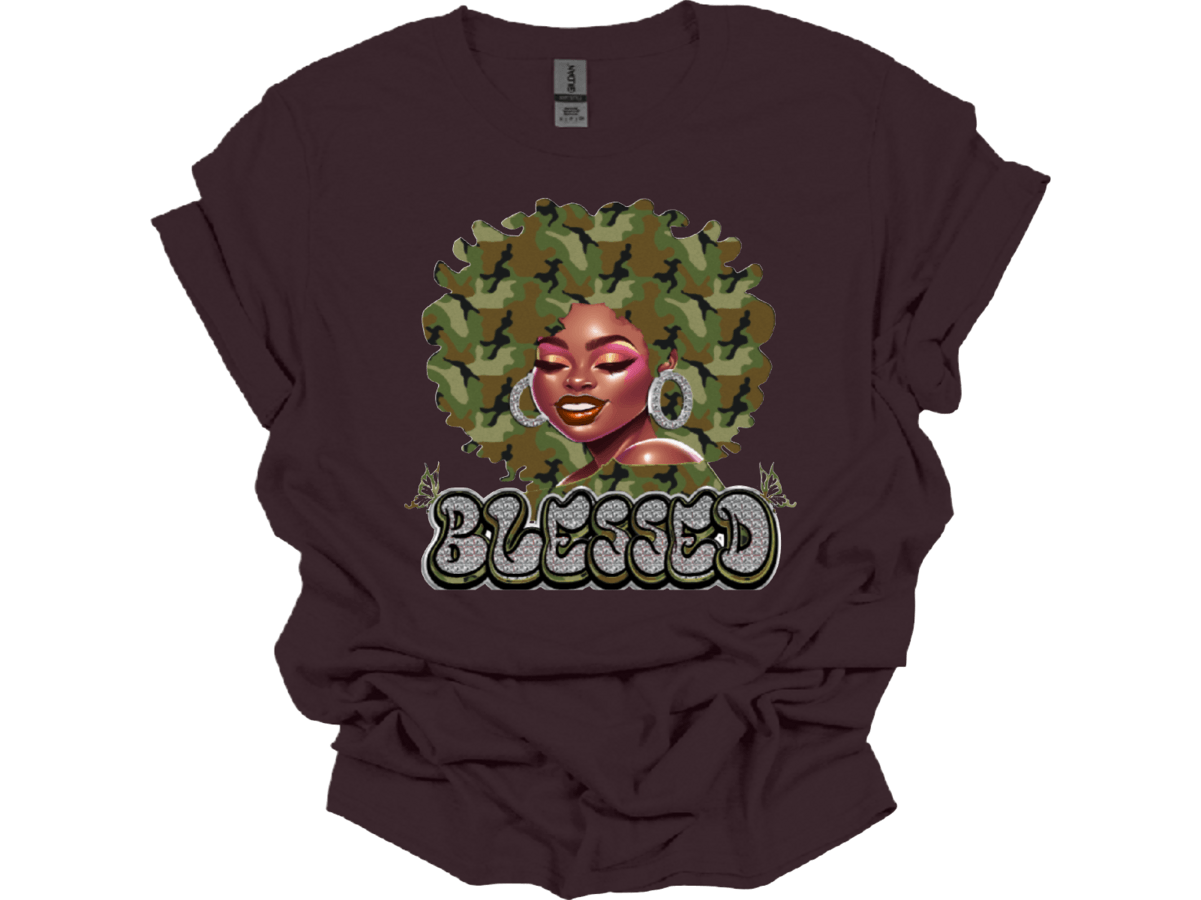 Camouflage Blessed Lady with butterflies - smuniqueshirts