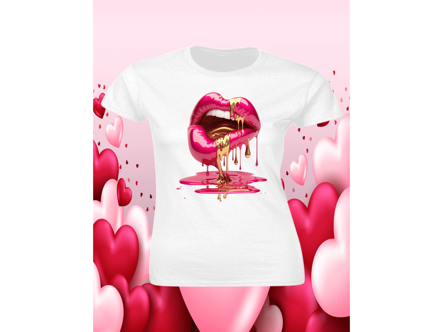 Pink and Gold Lips Valentine T-Shirt - smuniqueshirts