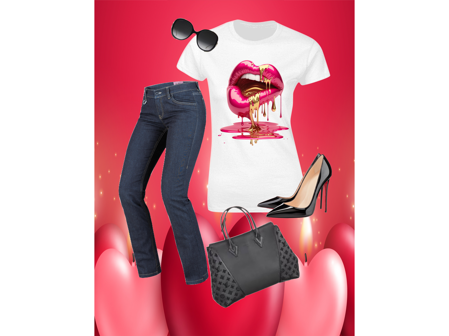 Pink and Gold Lips Valentine T-Shirt - smuniqueshirts