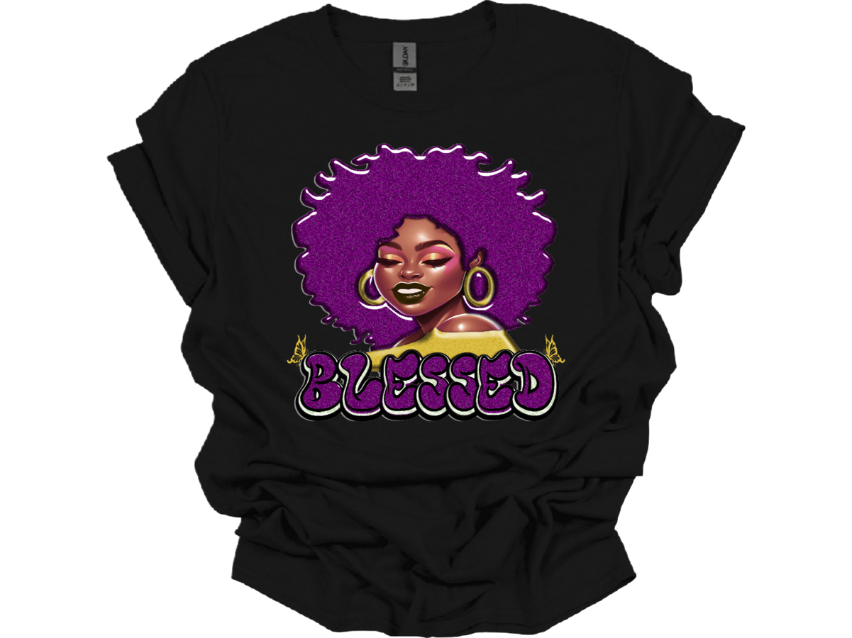 Purple Afro Blessed Lady with butterflies