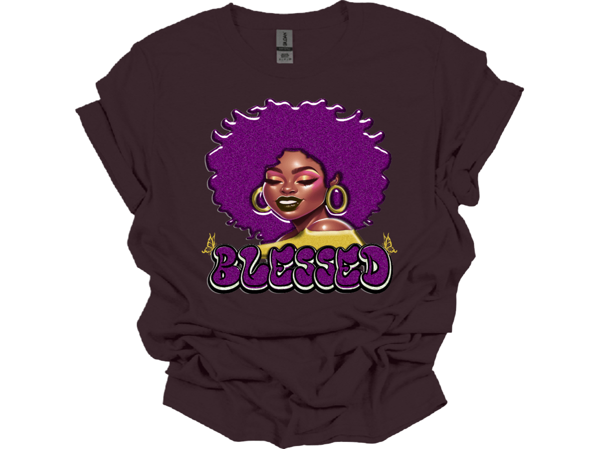 Purple Afro Blessed Lady with butterflies
