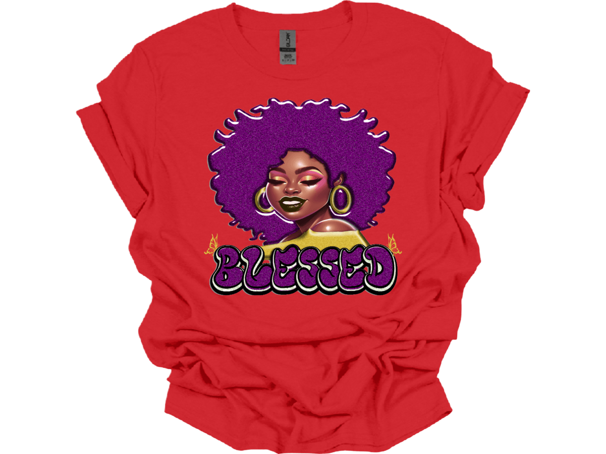 Purple Afro Blessed Lady with butterflies