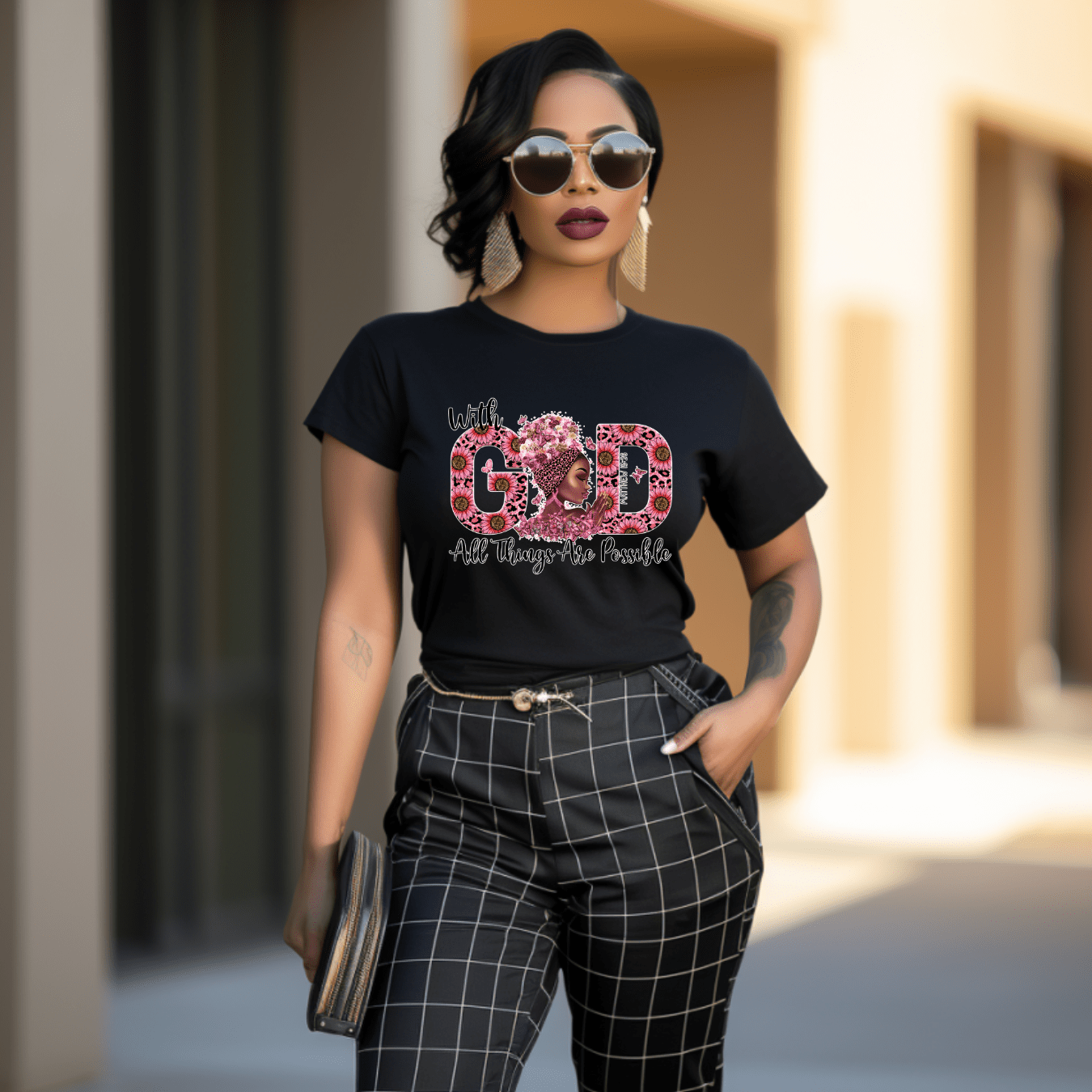 With God All Things are Possible Breast Cancer Awareness Shirt (Short or Long-Sleeve) - smuniqueshirts
