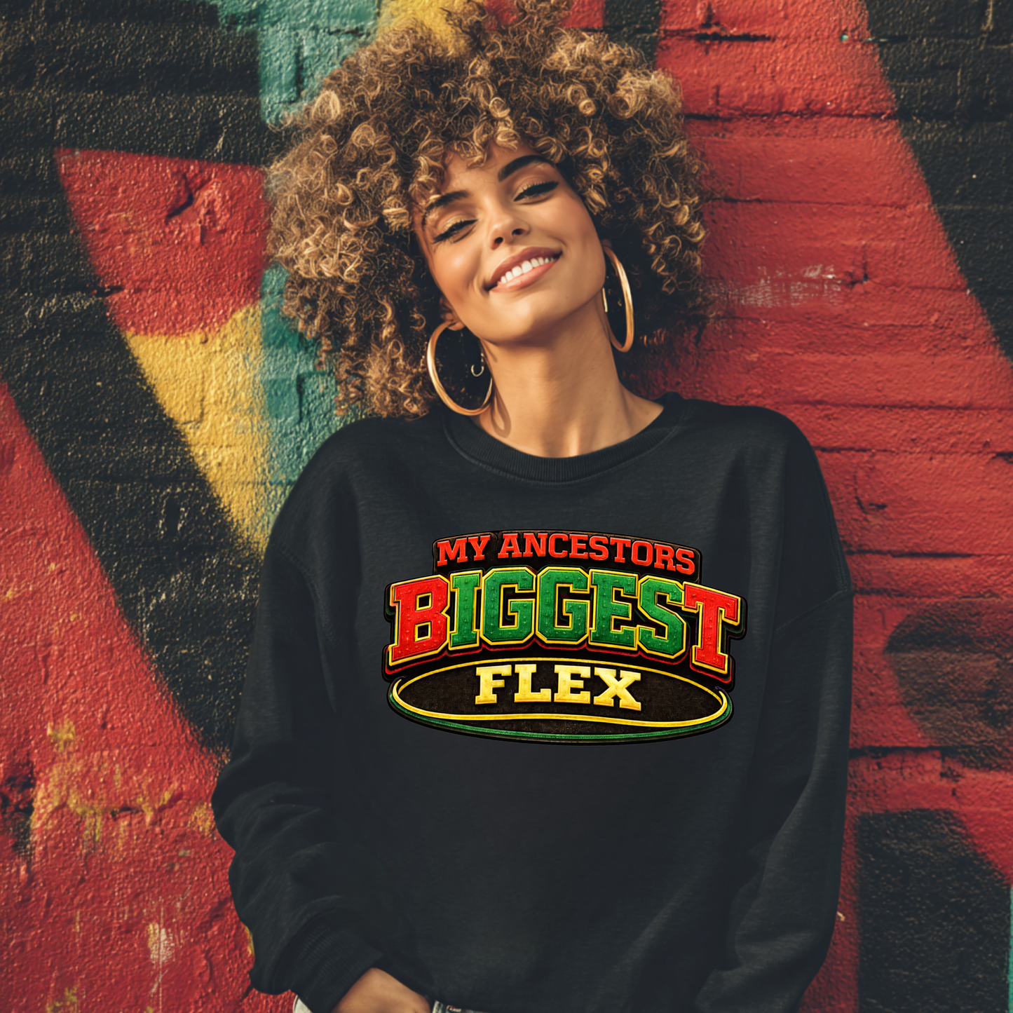 My Ancestors Biggest Flex – Retro Patch-Style Premium Sweatshirt