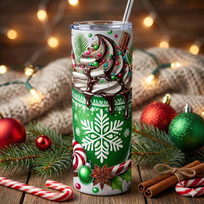 Festive Hot Cocoa Christmas Tumbler | 20oz Stainless Steel Holiday Travel Mug | Cute Candy Cane Coffee Cup | Christmas Gift for Her