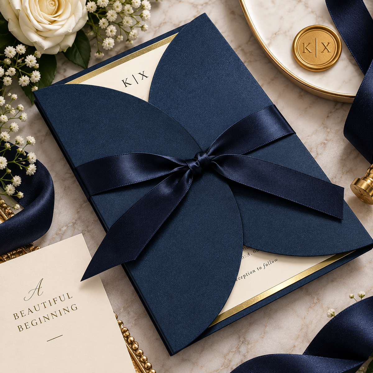 Decorative Treasure Wedding Invitation Suite | Black or Navy Wrap