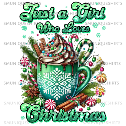 Just a Girl Who Loves Christmas Sweatshirt | Cute Holiday Shirt for Women | Festive Hot Cocoa Graphic Tee | Christmas Gift Idea