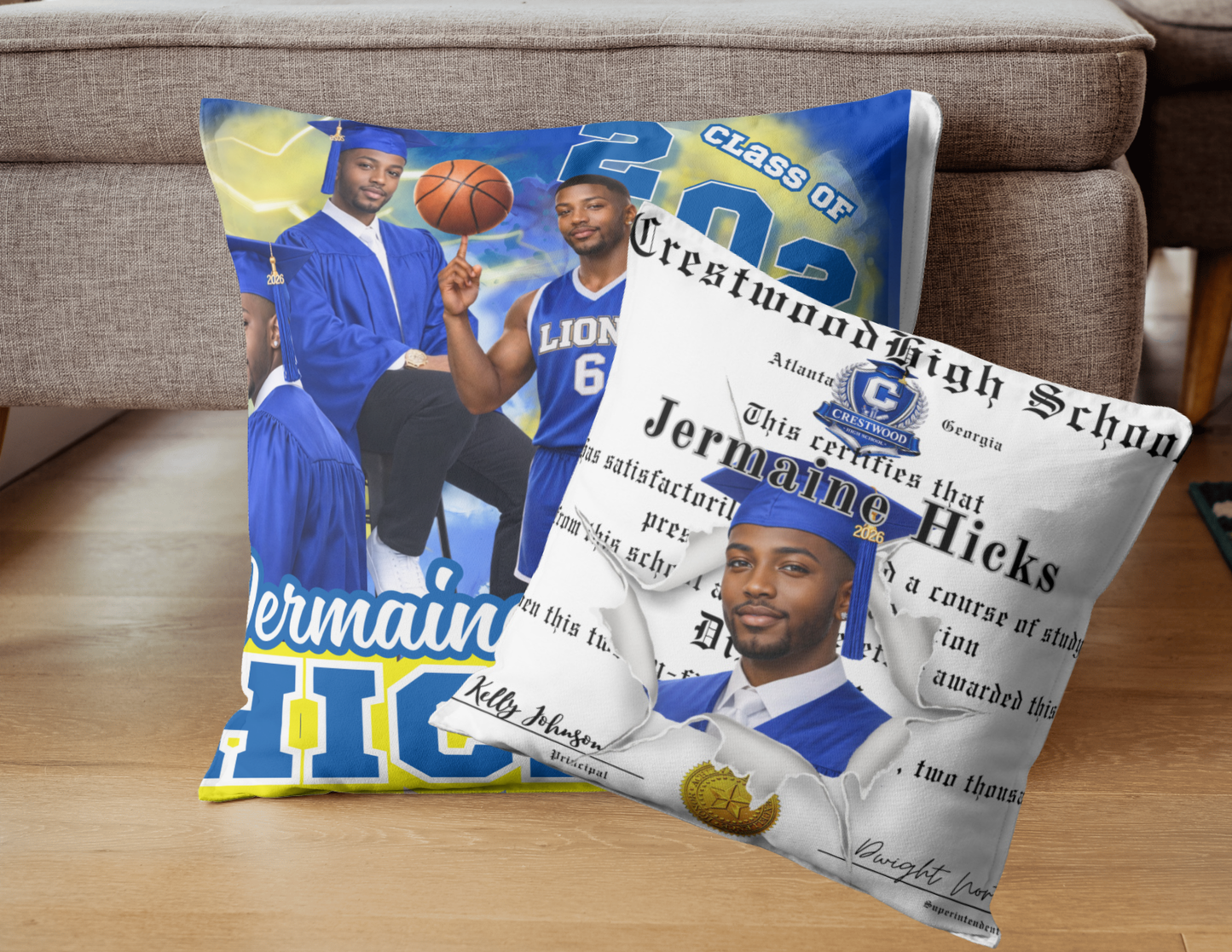 Custom Graduation Photo Pillow | Class of 2026 Senior Keepsake | Football Butterfly Photo Collage Themes | Multi-Theme Double-Sided Cushions | Unique Grad Gift