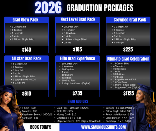 Custom 2026 Graduation Packages | Senior Party Bundles | Personalized Grad Shirts & Decor | Custom Graduation Gifts | S & M Unique Shirts