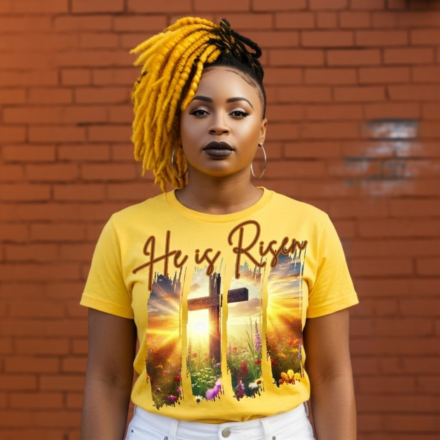 He is Risen Easter T-Shirt | Christian Cross & Sunrise Shirt | Women's Faith Based Apparel | Religious Spring Top | Resurrection Sunday Tee