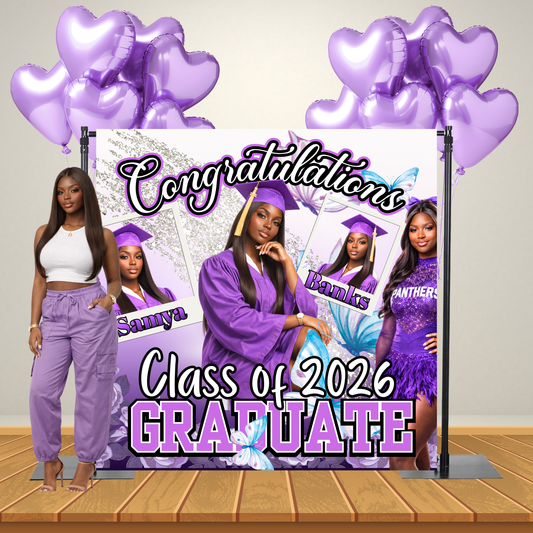 Custom Graduation Backdrop | Class of 2026 Photo Banner | Personalized Party Decorations | Custom Senior Portrait Sign | Sports & Colors