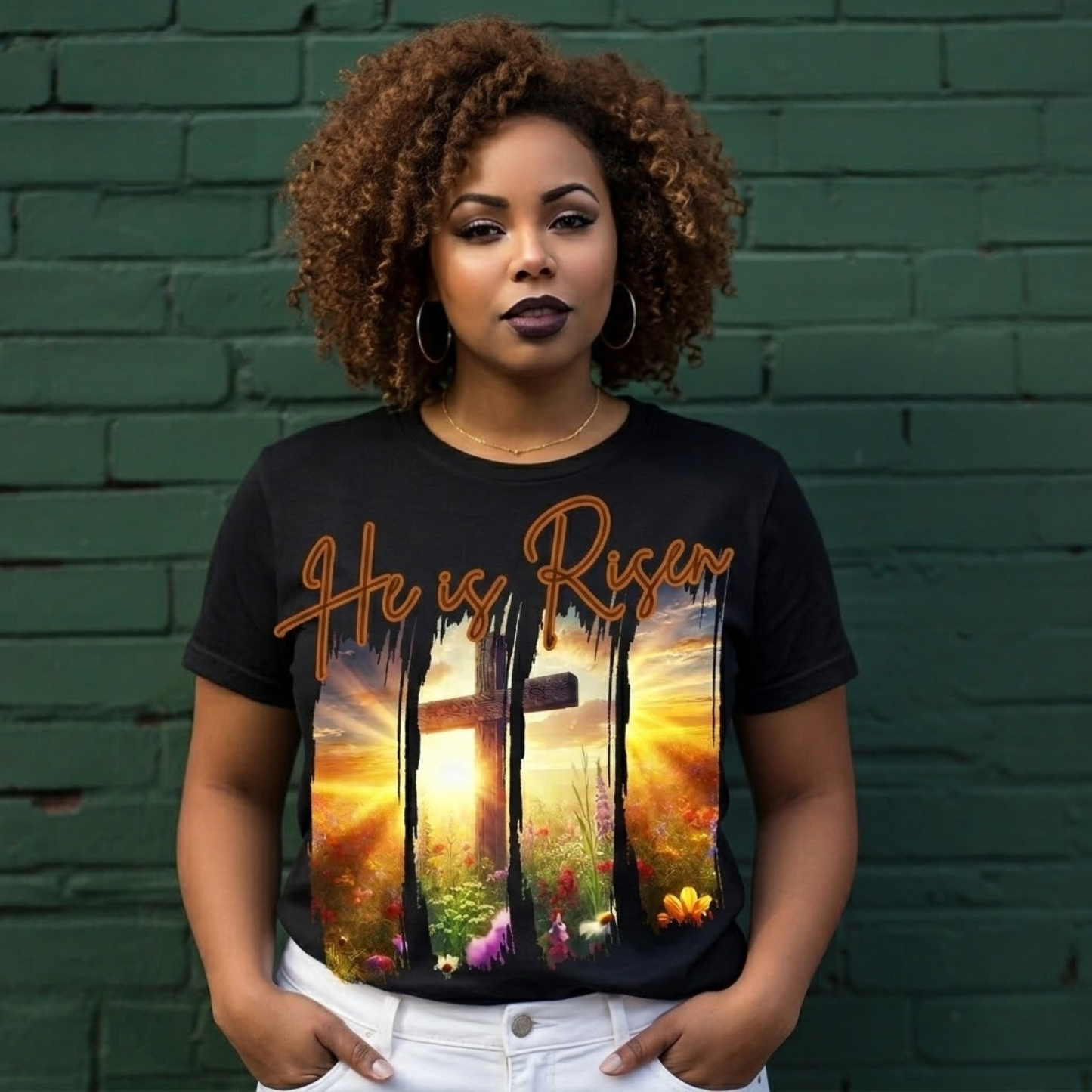 He is Risen Easter T-Shirt | Christian Cross & Sunrise Shirt | Women's Faith Based Apparel | Religious Spring Top | Resurrection Sunday Tee