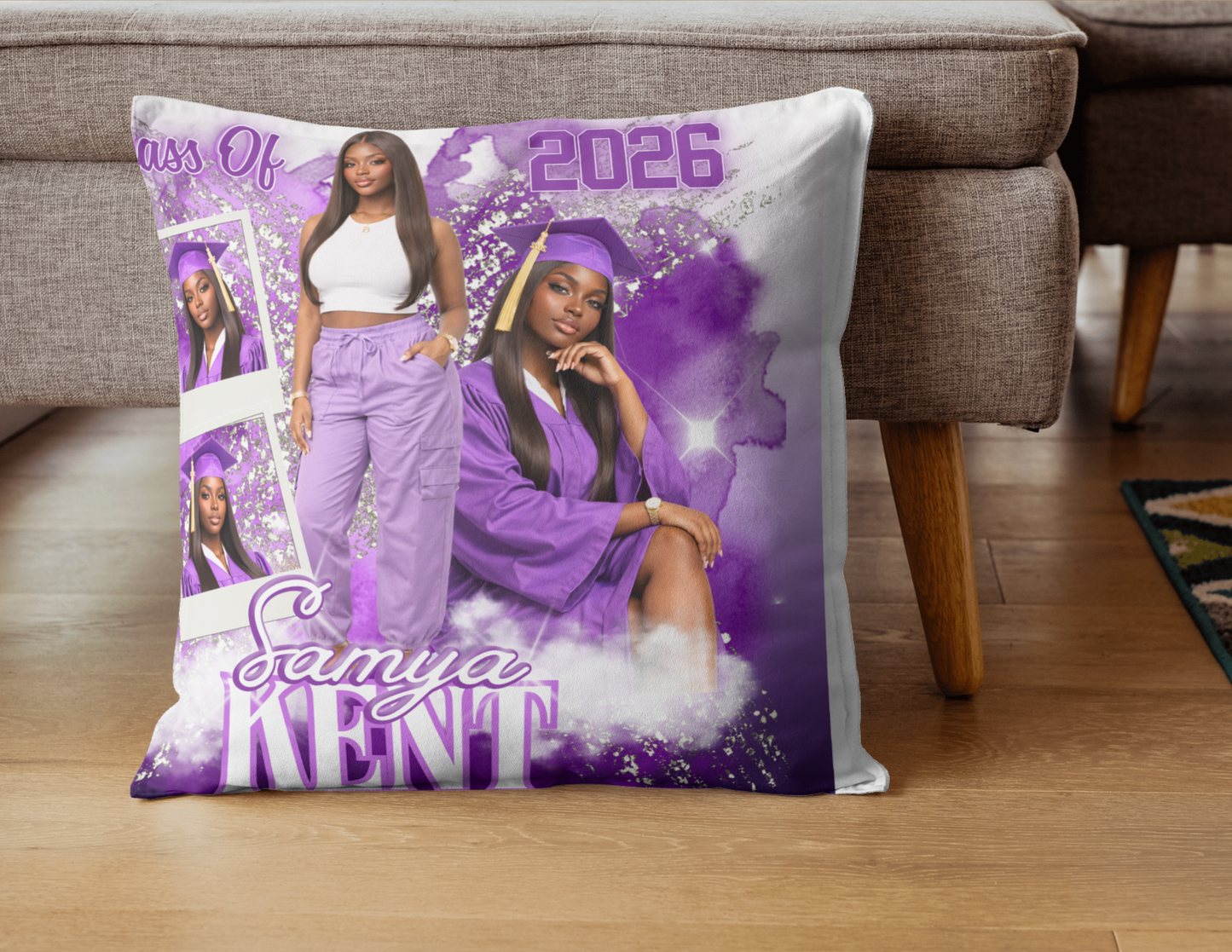 Custom Graduation Photo Pillow | Class of 2026 Senior Keepsake | Football Butterfly Photo Collage Themes | Multi-Theme Double-Sided Cushions | Unique Grad Gift