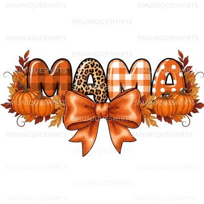 MAMA Fall Digital Illustration | Autumn Mama PNG | Thanksgiving Mama Shirt | Leopard Plaid Pumpkin Design | DTF Transfer Ready
