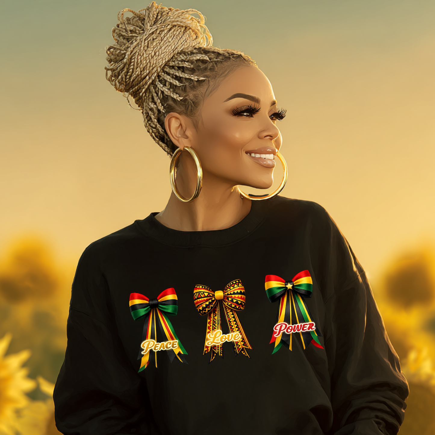 Peace Love Power Bows – Black History Month Premium Sweatshirt