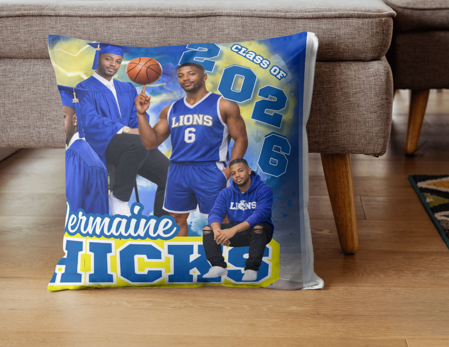 Custom Graduation Photo Pillow | Class of 2026 Senior Keepsake | Football Butterfly Photo Collage Themes | Multi-Theme Double-Sided Cushions | Unique Grad Gift