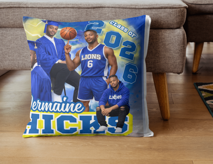 Custom Graduation Photo Pillow | Class of 2026 Senior Keepsake | Football Butterfly Photo Collage Themes | Multi-Theme Double-Sided Cushions | Unique Grad Gift