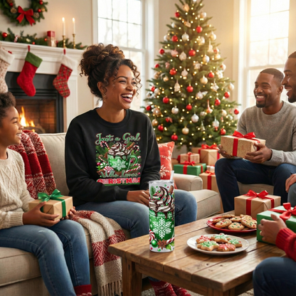 Just a Girl Who Loves Christmas Sweatshirt | Cute Holiday Shirt for Women | Festive Hot Cocoa Graphic Tee | Christmas Gift Idea