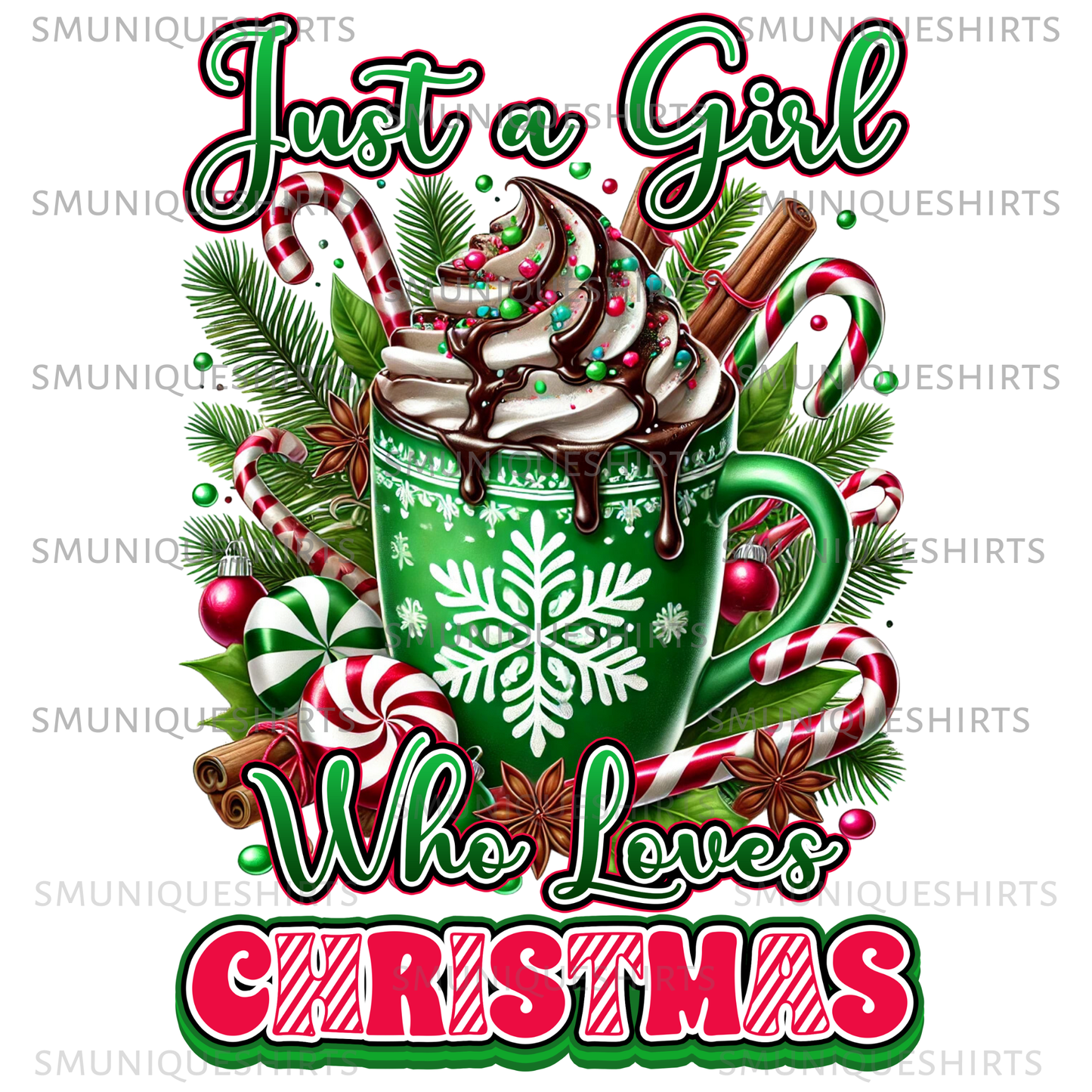 Just a Girl Who Loves Christmas Sweatshirt | Cute Holiday Shirt for Women | Festive Hot Cocoa Graphic Tee | Christmas Gift Idea