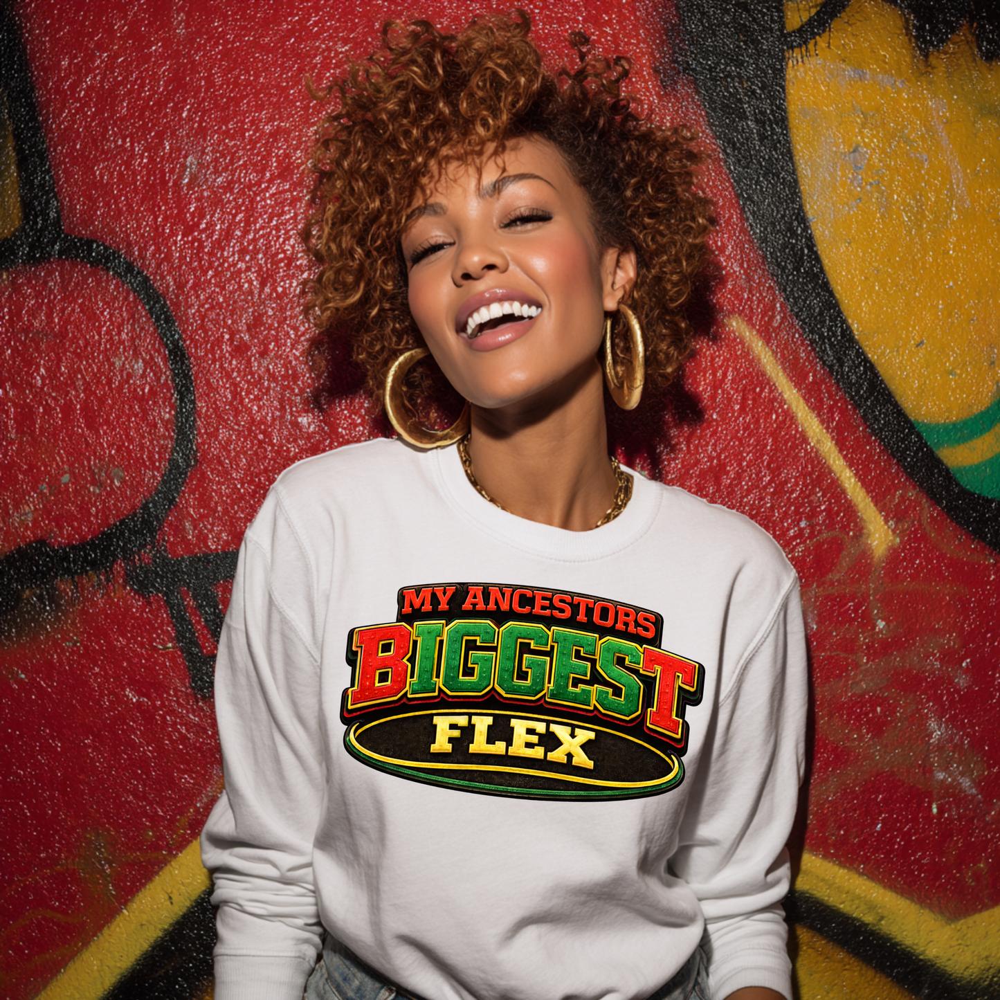 My Ancestors Biggest Flex – Retro Patch-Style Premium Sweatshirt
