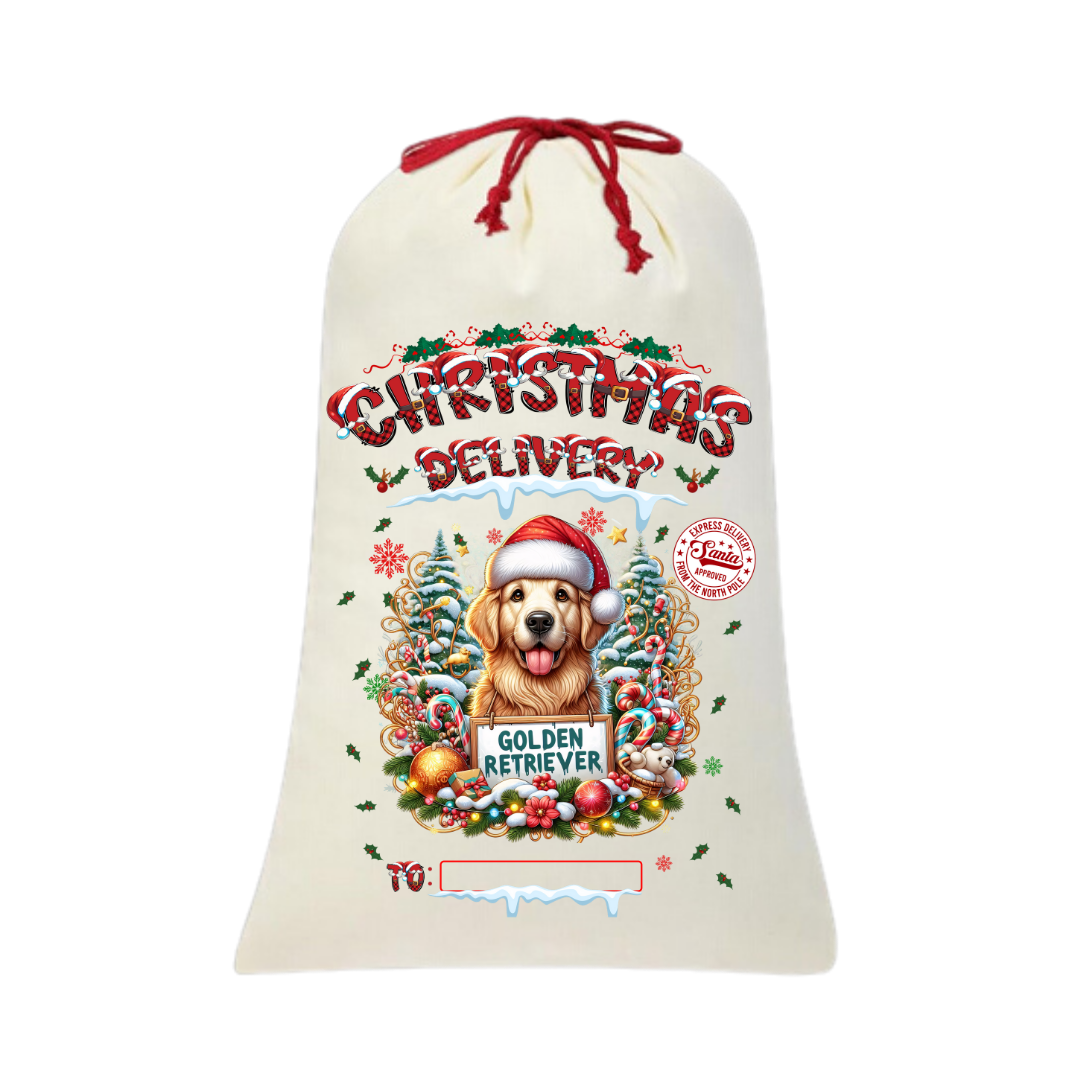 Personalized Dog Santa Sack | Custom Breed Christmas Bag | Reusable Holiday Pouch | Pet Lover Gift