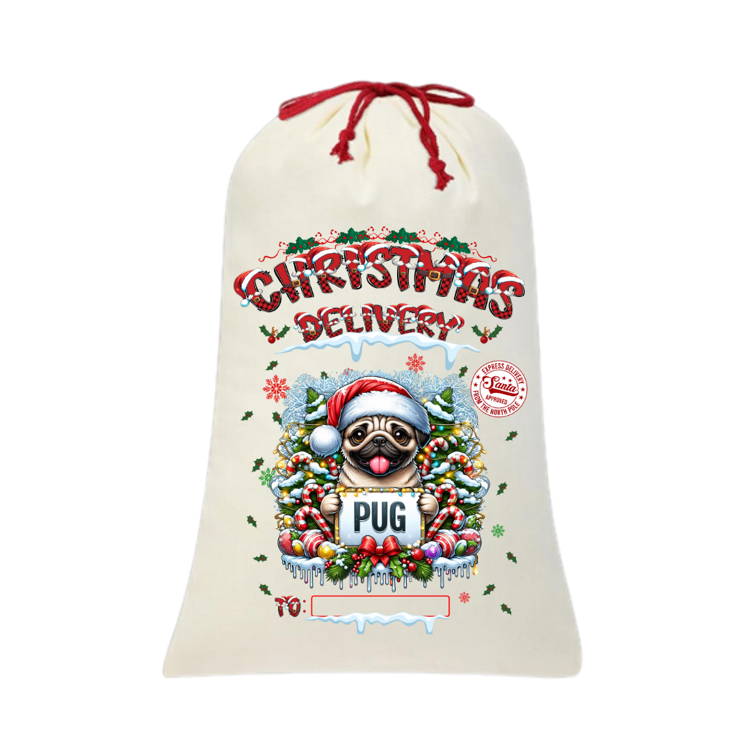 Personalized Dog Santa Sack | Custom Breed Christmas Bag | Reusable Holiday Pouch | Pet Lover Gift