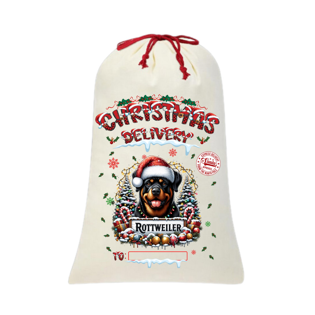 Personalized Dog Santa Sack | Custom Breed Christmas Bag | Reusable Holiday Pouch | Pet Lover Gift