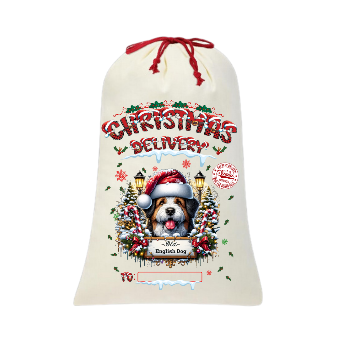 Personalized Dog Santa Sack | Custom Breed Christmas Bag | Reusable Holiday Pouch | Pet Lover Gift