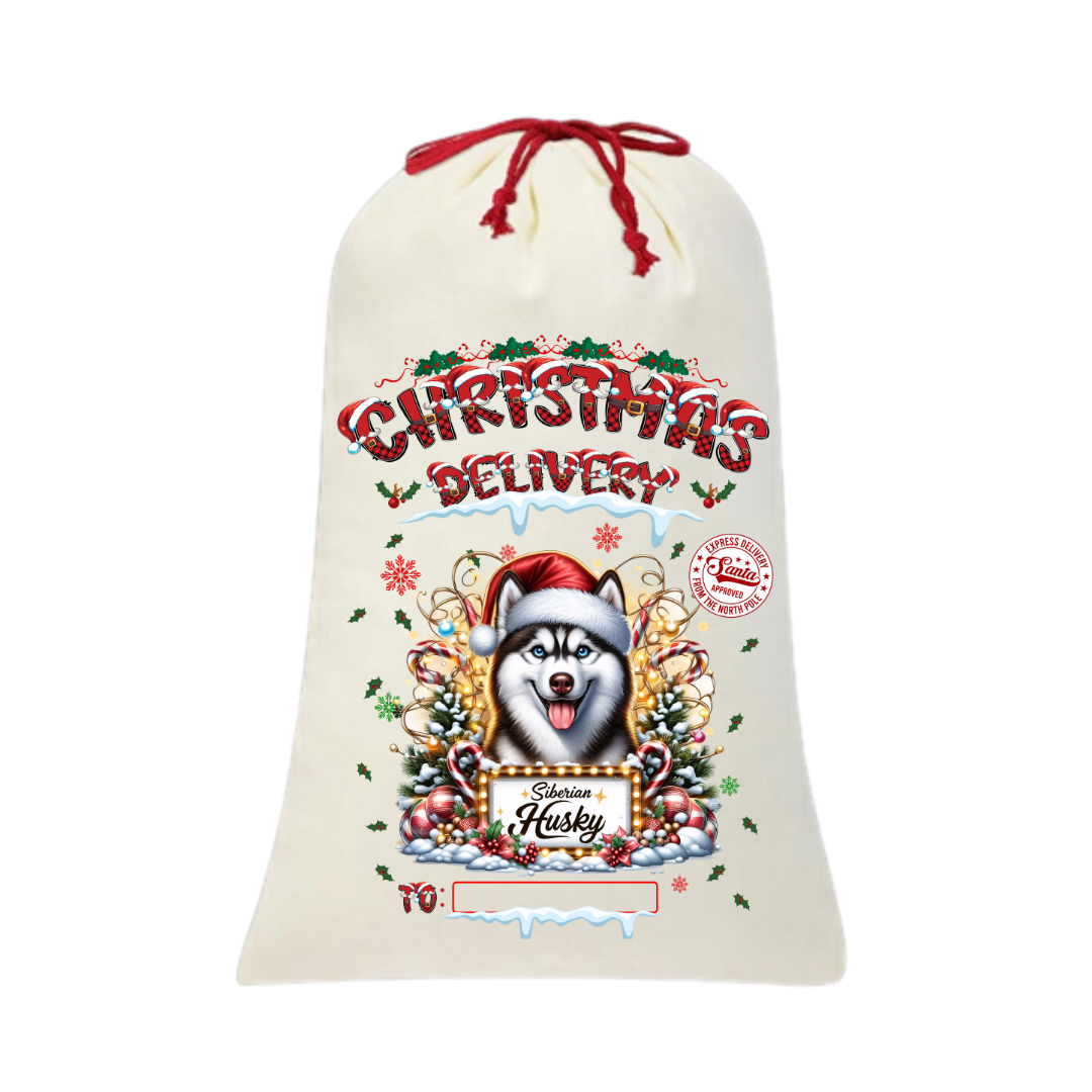 Personalized Dog Santa Sack | Custom Breed Christmas Bag | Reusable Holiday Pouch | Pet Lover Gift