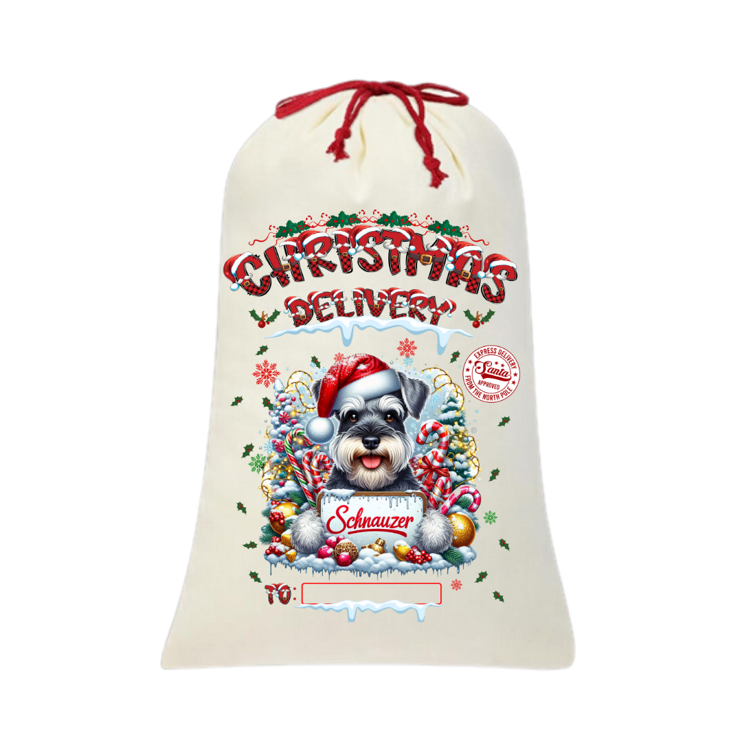 Personalized Dog Santa Sack | Custom Breed Christmas Bag | Reusable Holiday Pouch | Pet Lover Gift