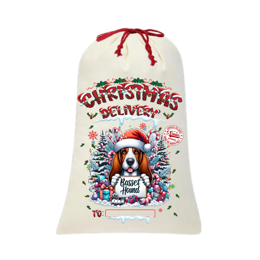 Personalized Dog Santa Sack | Custom Breed Christmas Bag | Reusable Holiday Pouch | Pet Lover Gift