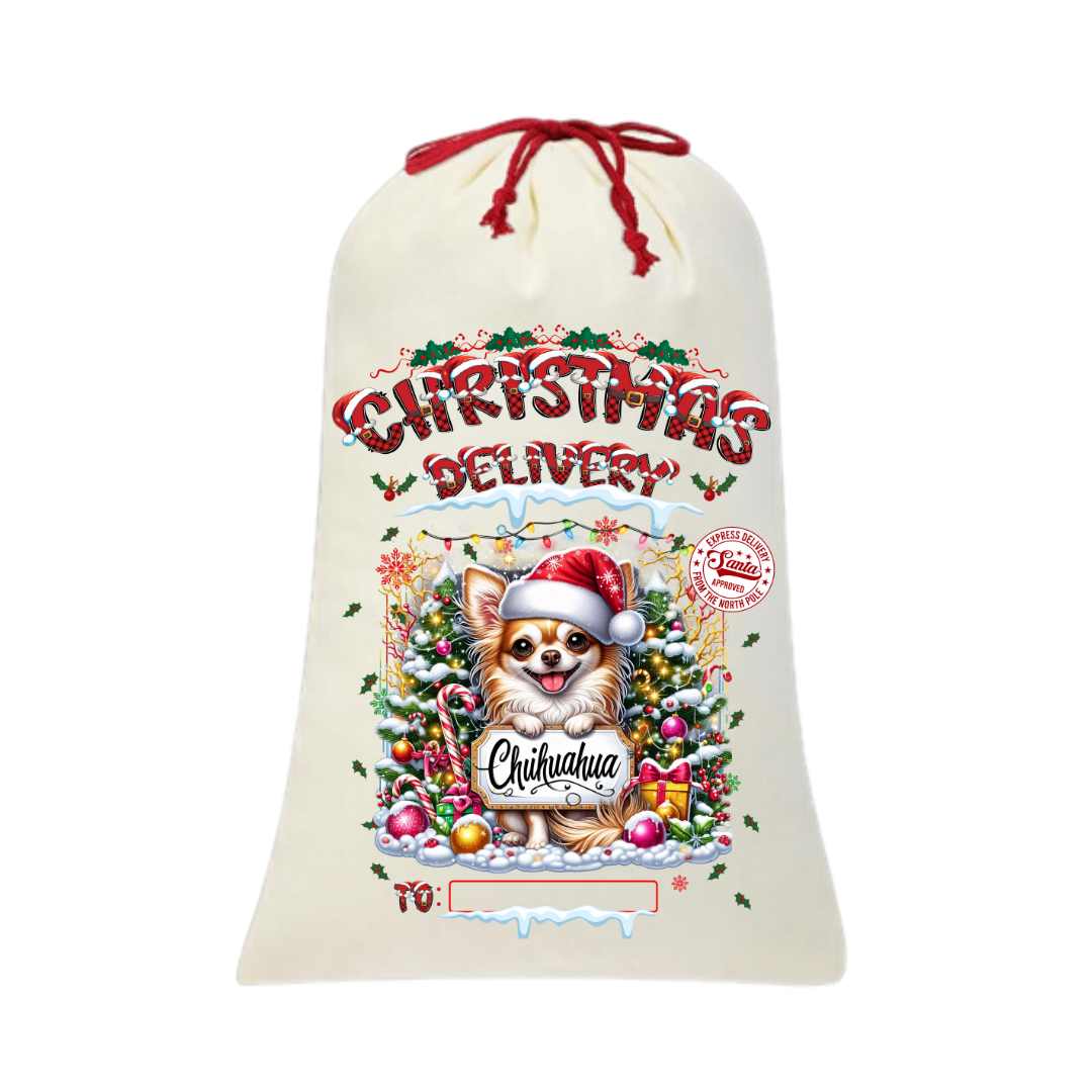 Personalized Dog Santa Sack | Custom Breed Christmas Bag | Reusable Holiday Pouch | Pet Lover Gift